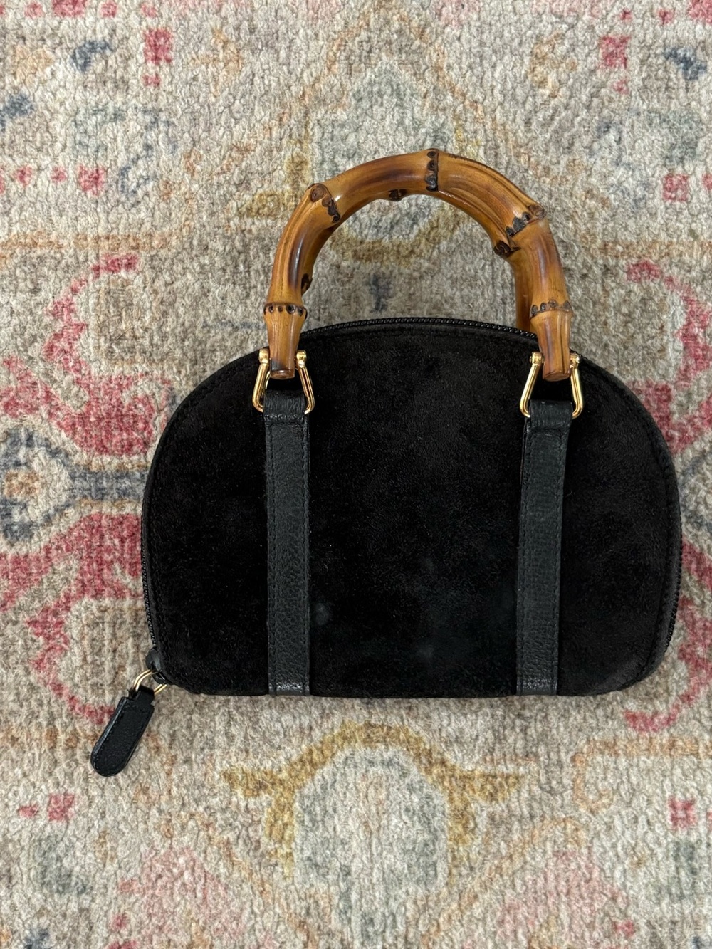 Gucci Black Suede Satchel Mini Bag with Bamboo Top Handles